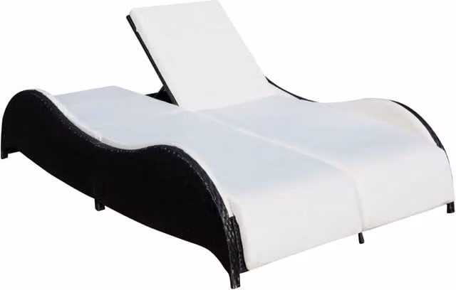 Lettino Prendisole Doppio con Cuscino in Polyrattan Nero 41977