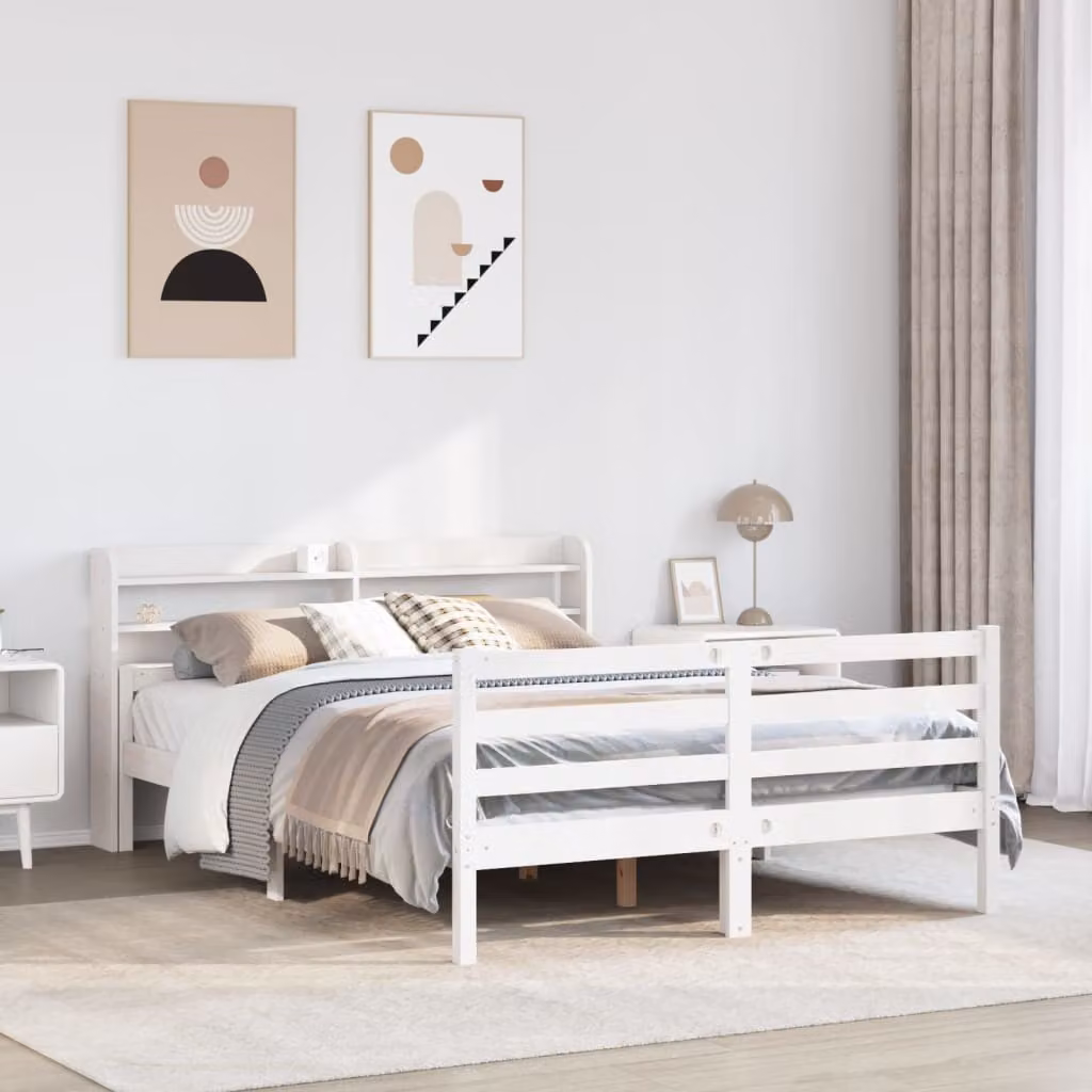 vidaXL Giroletto con Testiera Bianco in Legno di Pino Massello L/P/H: 200 x 150 x 100 cm – 1