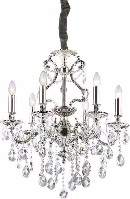 Lampadario Classico Gioconda Metallo-Cristallo Argento 6 Luci E14
