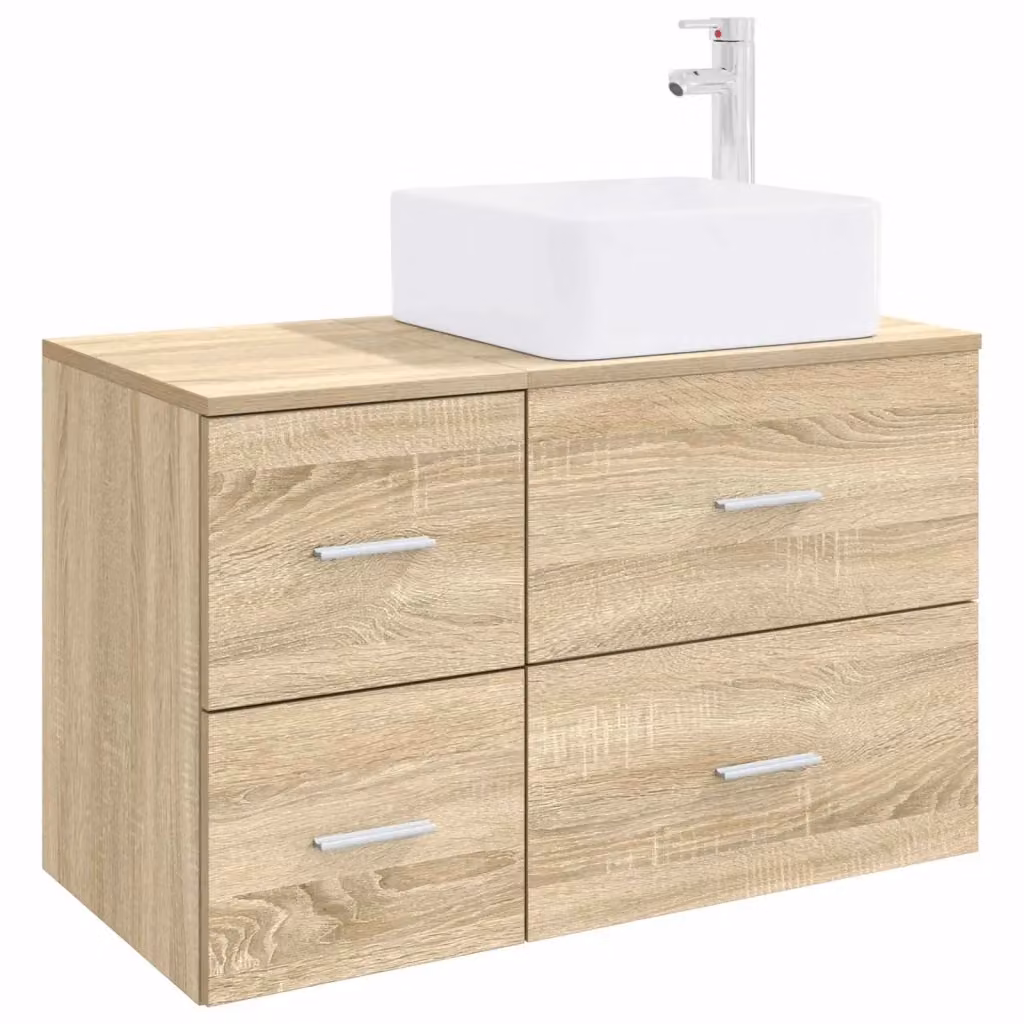 Set di mobili da bagno vidaXL composto da mobile lavabo e pensile beige in legno con finitura opaca e design minimalista – 2