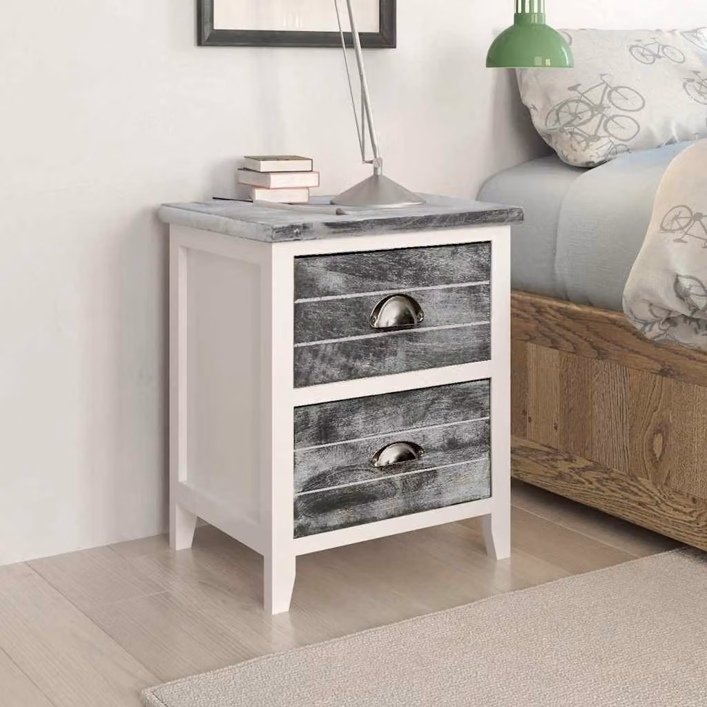Set di 2 comodini moderni vidaXL con 2 cassetti in legno, grigio e bianco