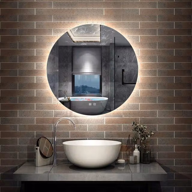 specchio rotondo 90 cm con luce led a 3 colori, antiappannamento e touch