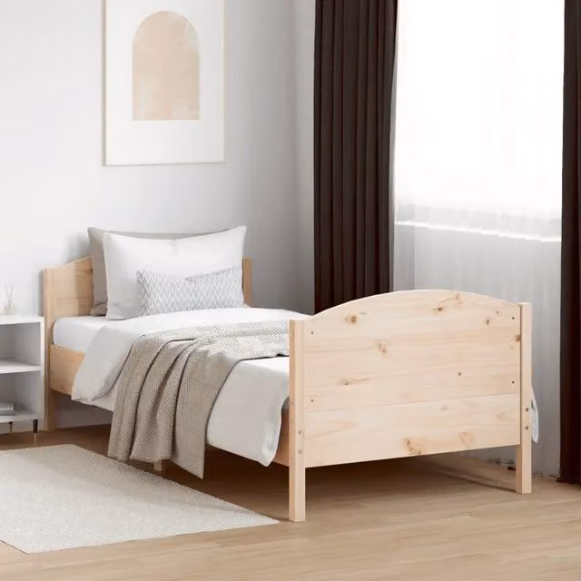 Letto singolo vidaXL in legno massello di pino naturale con doghe piatte, stile rustico, L/P/H: 90 x 190 x 74,5 cm – 1