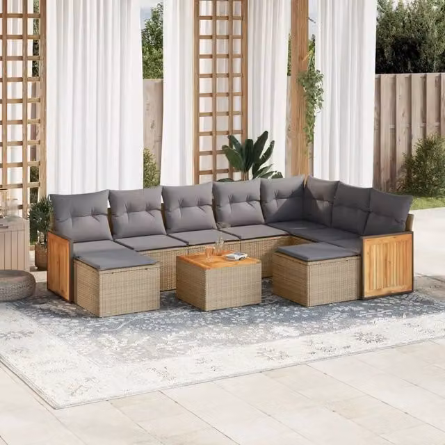 Set Divano da Giardino a L VIDAXL in Polyrattan con Cuscini Beige e Grigio e Tavolino da Esterno