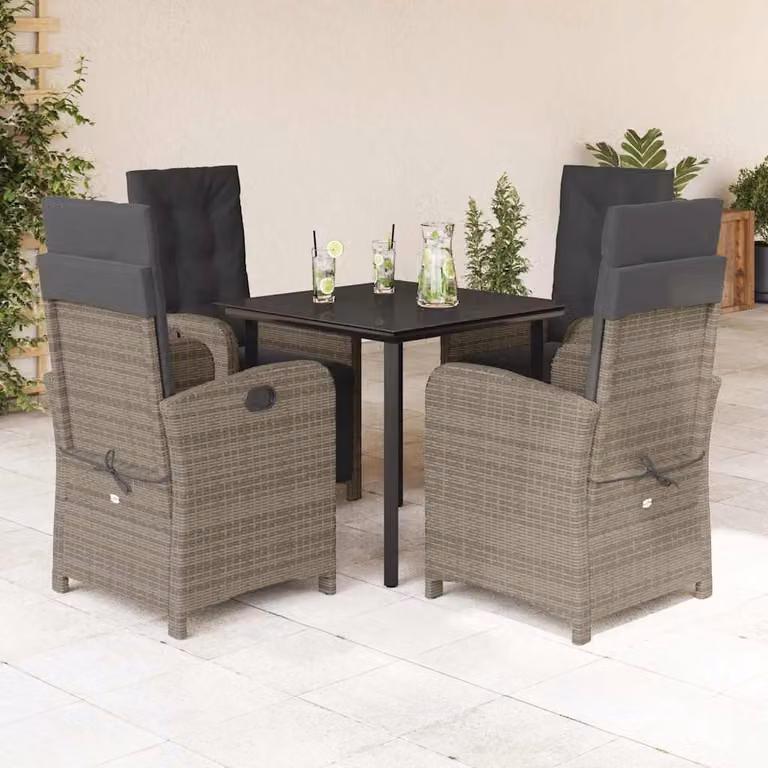 vidaXL Set da Pranzo da Giardino 5 pz in Polyrattan e Vetro Grigio e Nero