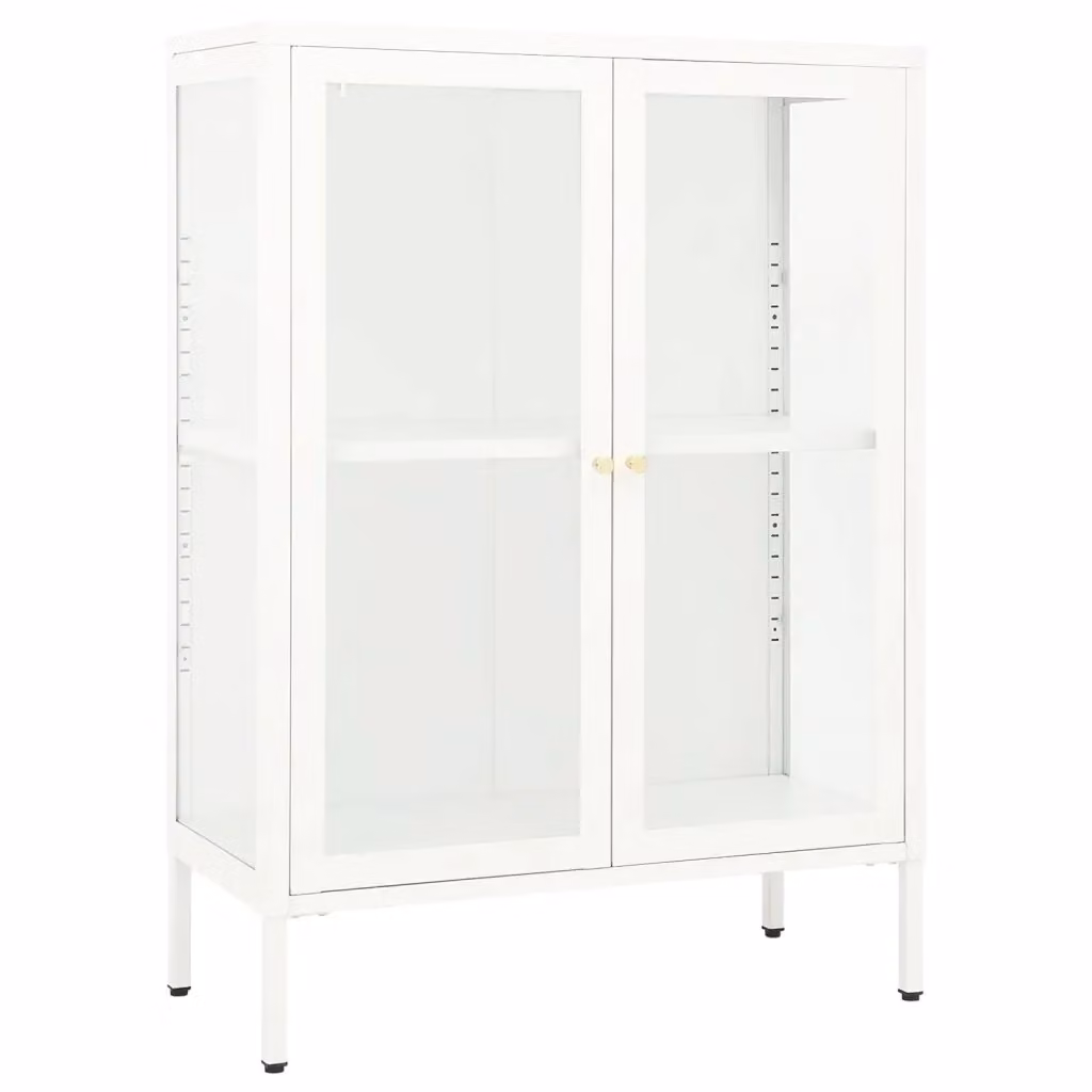 Credenza bianca vidaXL in metallo e vetro per sala da pranzo L: 75 cm, P: 35 cm, H: 105 cm – 2