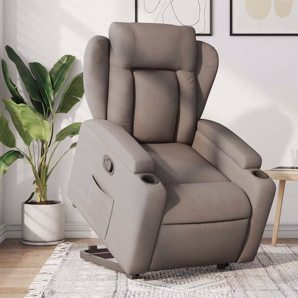 vidaXL Poltrona Alzapersona Reclinabile con Assistenza Elettrica in Tessuto Beige o Grigio – 1