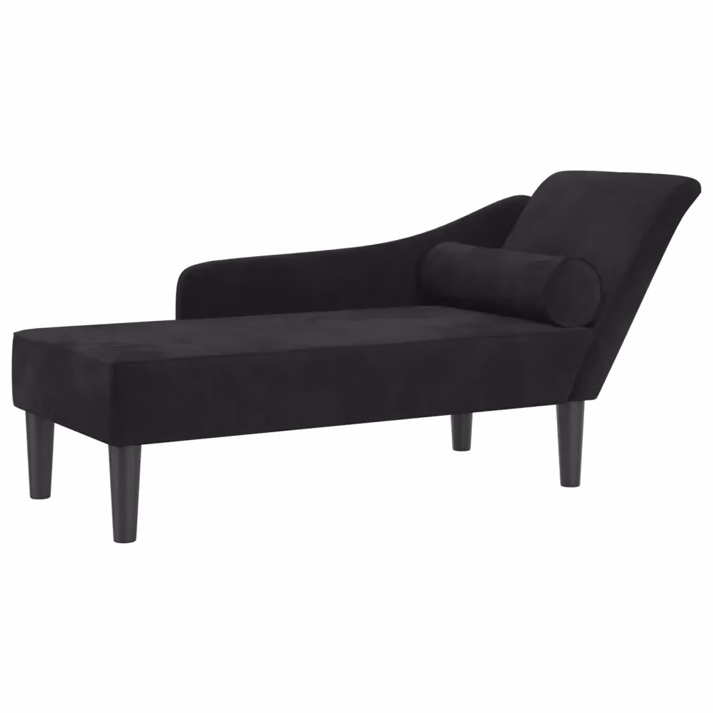 Chaise Lounge vidaXL in Velluto Nero con Cuscini e Struttura in Legno Massello L/P/H: 141 x 55,5 x 66,5 cm – 2
