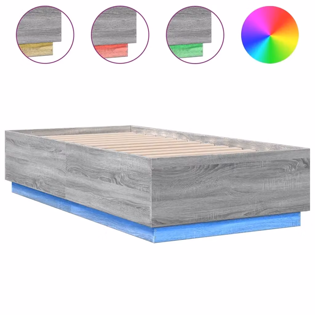 Letto singolo con luci LED e porta USB vidaXL in legno grigio L/P/H: 90 x 190 x 40 cm – 2
