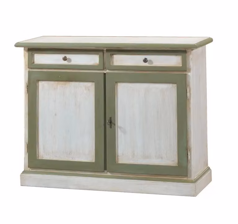Madia credenza in legno bicolore bianco e verde stile shabby chic Mobili 2G L/P/H: 105 x 42 x 85 cm