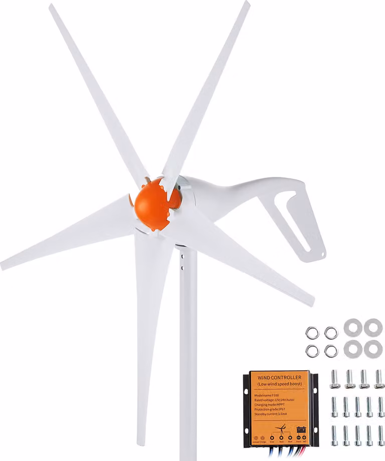 SucceBuy Generatore eolico da 500 W, kit eolico a 5 pale da 12 V con controller MPPT, direzione del vento regolabile e velocità di avvio di 2,5 m/s, per casa, fattoria, camper, barche