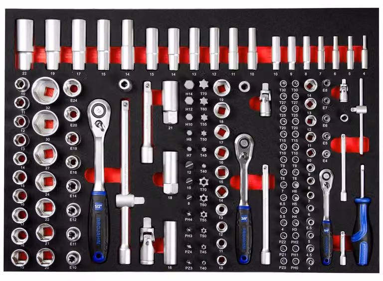 Set di chiavi a bussola Projahn, inserti 1/4, 3/8 e 1/2, proficraft, 145 pezzi, chiavi a bussola con 72 denti
