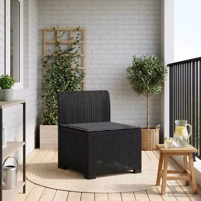 Divano da giardino a 1 posto con cuscino in rattan effetto moderno colore antracite e nero L: 70 cm, P: 62 cm, H: 55 cm – 1