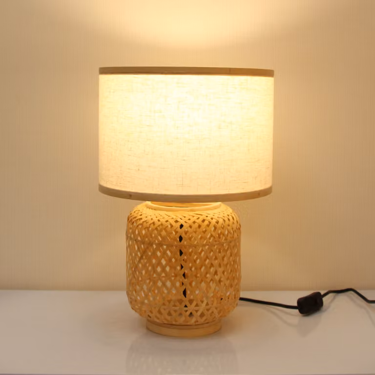 Lampada da tavolo Asianliving in bambù con fettuccia naturale fatta a mano - Sadie D26xH39cm