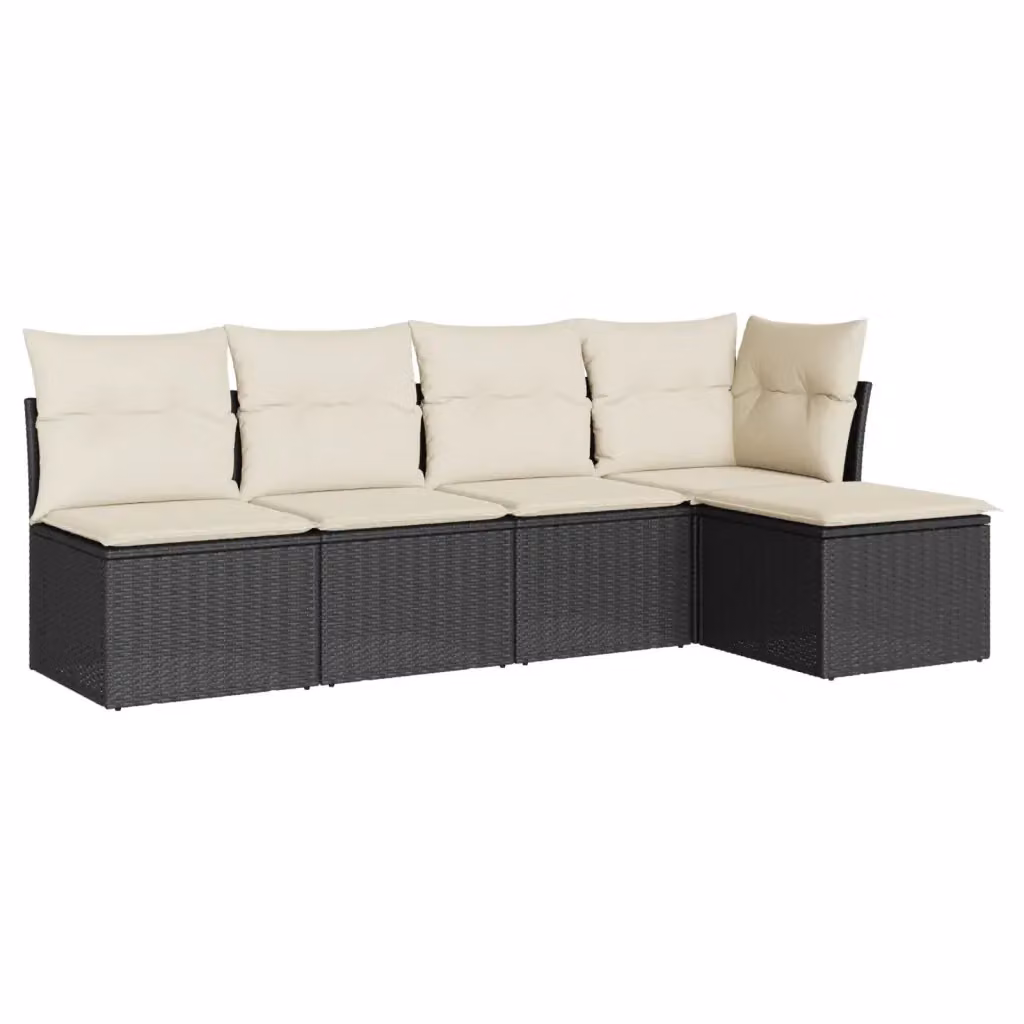 vidaXL Set Divani da Giardino a L 5 pz con Cuscini e Ottoman, Polyrattan e Acciaio Nero – 2