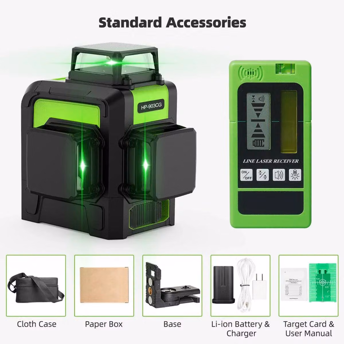 Livella laser a croce - Laser 3D - Autolivellante - Laser verde - 360° - Ricaricabile tramite USB