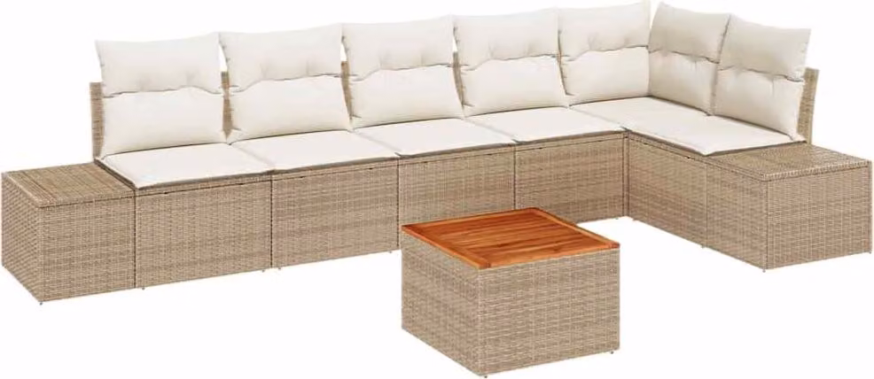 Set Divano da Giardino 7 pcs Beige e Crema polyrattan