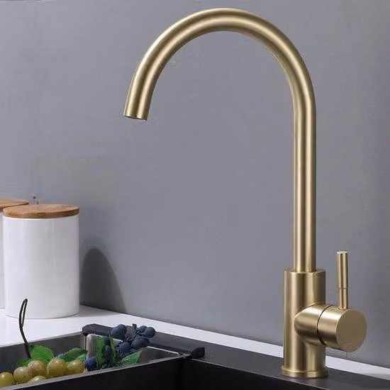 Rubinetto da cucina in acciaio inossidabile con finitura dorata a rilievo - Braccio di lavaggio - Miscelatore da cucina con acqua calda e fredda - Rubinetto da cucina orientabile a 360°