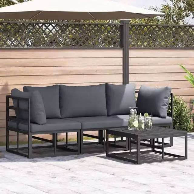Set Divano da Giardino 4 pz Nero Metallo 3378841