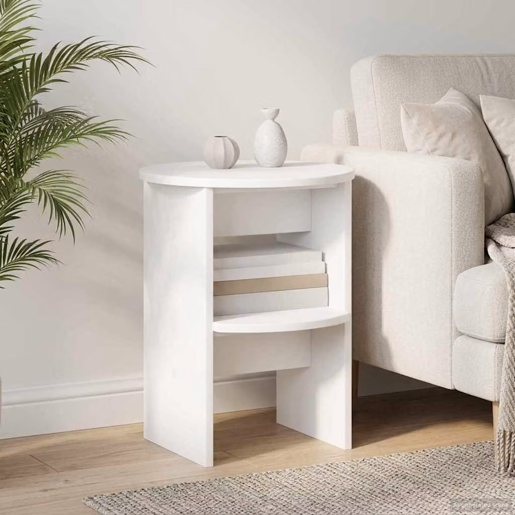 vidaXL Tavolino laterale mobile bianco in legno ingegnerizzato MDF Ø40 x H50 cm