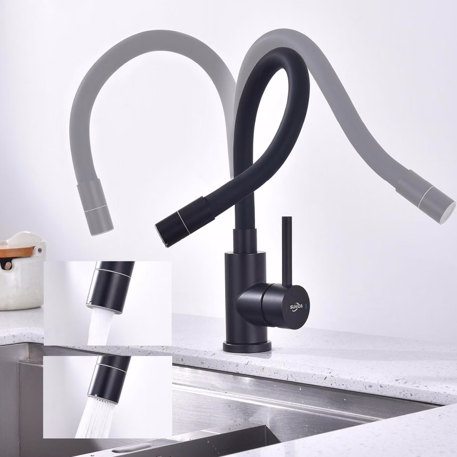 Rubinetto da cucina flessibile con 2 getti d'acqua