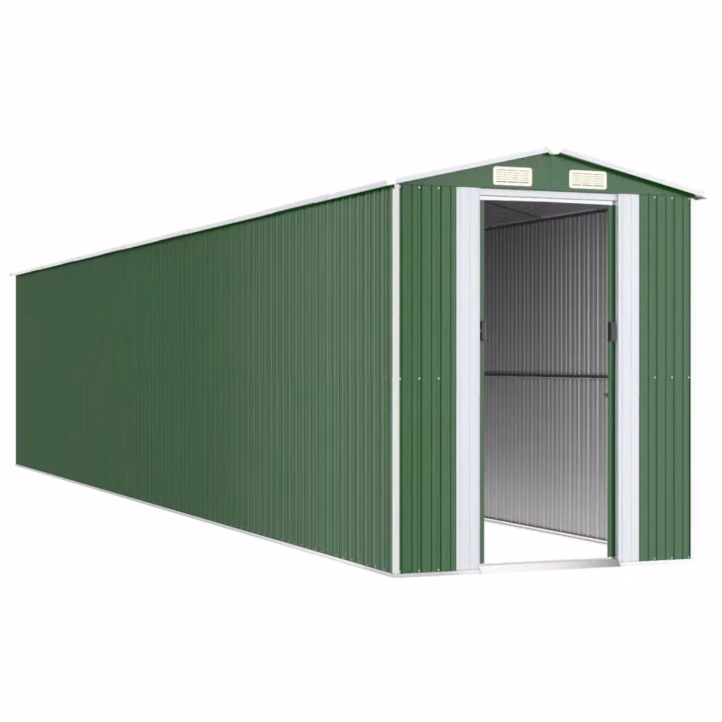 Casetta da giardino e ripostiglio esterno in acciaio zincato verde con porta scorrevole L: 1021 cm, P: 192 cm, H: 223 cm – 2