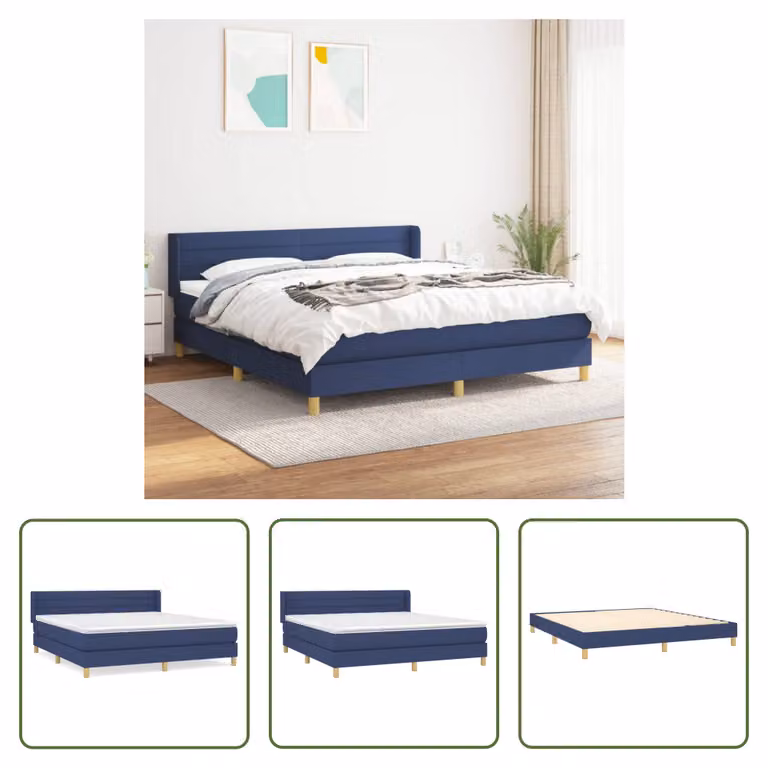 The Living Store Letto a molle con materasso blu 180x200 cm in tessuto