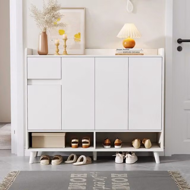 Mobile Credenza Scarpiera MINIMAL con 4 Ante e Cassetto Bianco L: 120 cm, H: 99 cm, P: 35 cm