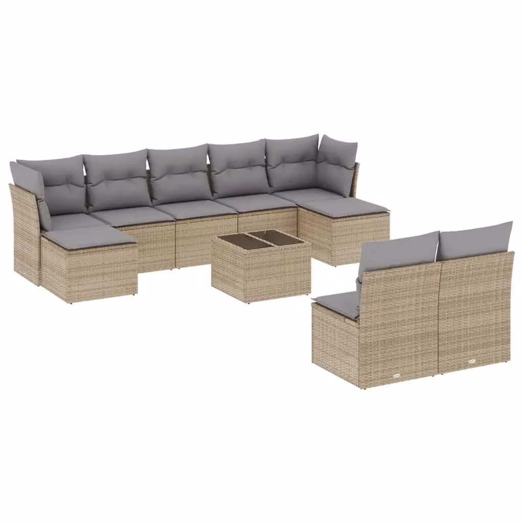 vidaXL Set Divano da Giardino 10 pz in Polyrattan con Cuscini Beige e Tavolino da Esterno – 2