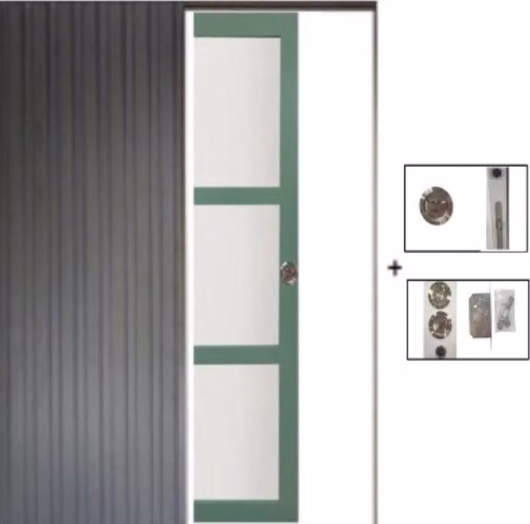 Porta scorrevole verde chiaro con vetro H204 x L83 cm, incassata Gd Menuserie