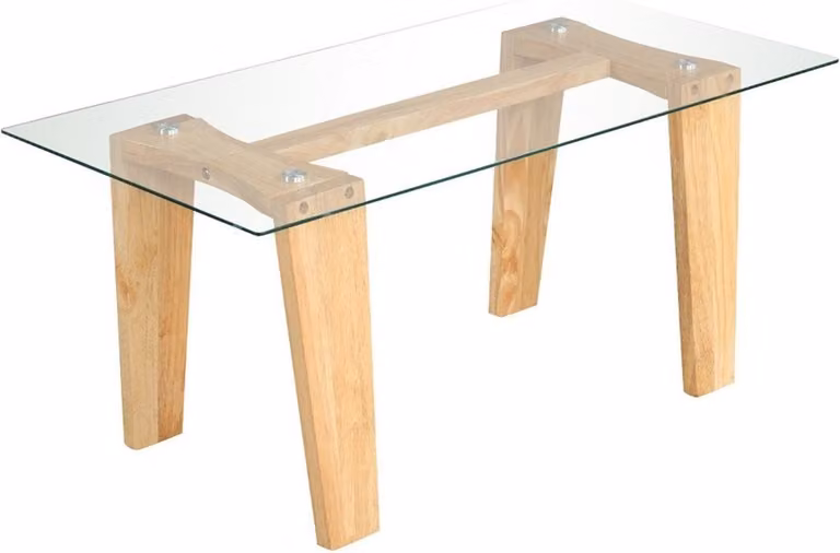 Tavolino da caffè in vetro con gambe in legno di caucciù Tavolino rettangolare Tavolo in vetro Tavolino da caffè