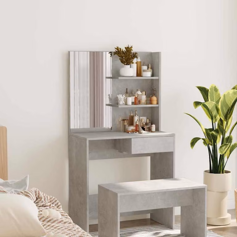 Toletta con specchio vidaXL in grigio cemento L: 74,5 cm, P: 40 cm, H: 141 cm
