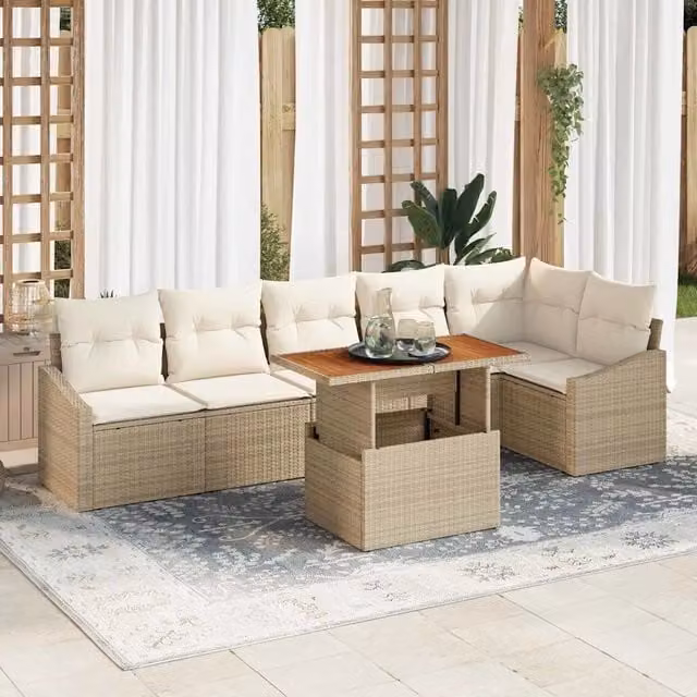 Set Divano da Giardino 7 pz Beige Poly Rattan 3358584