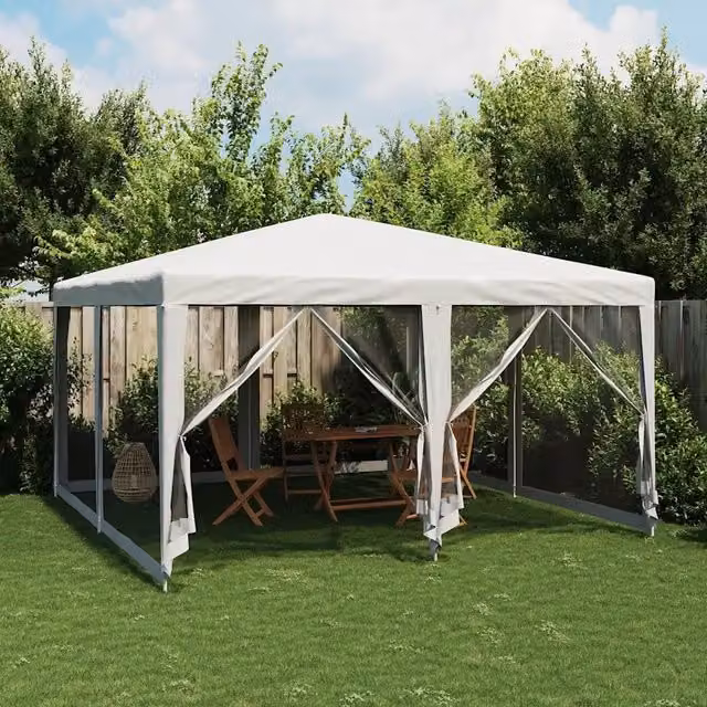 Tenda Gazebo per Feste Bianca con 8 Pareti Laterali in Rete L/P: 4 x 4 m – 1