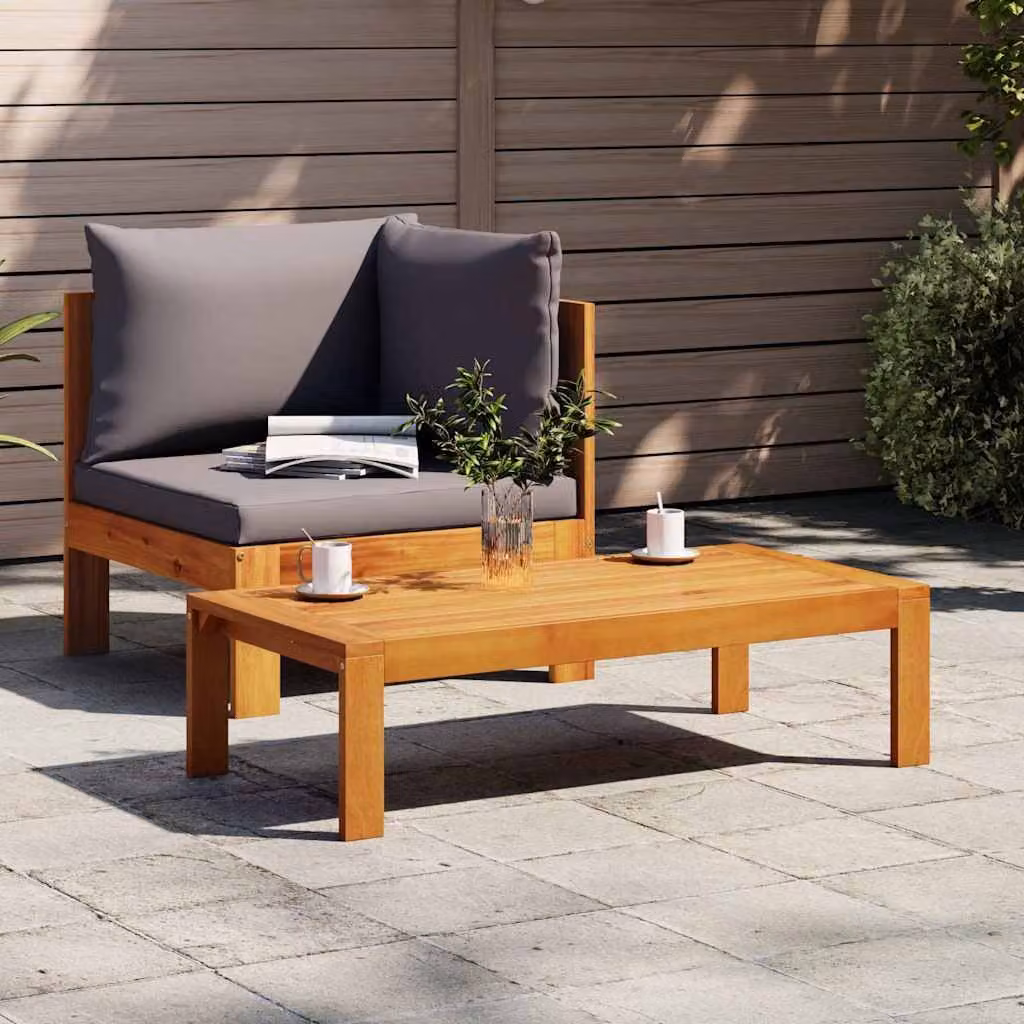 Set da giardino vidaXL composto da divano a L con cuscini e tavolino in legno di acacia marrone e grigio