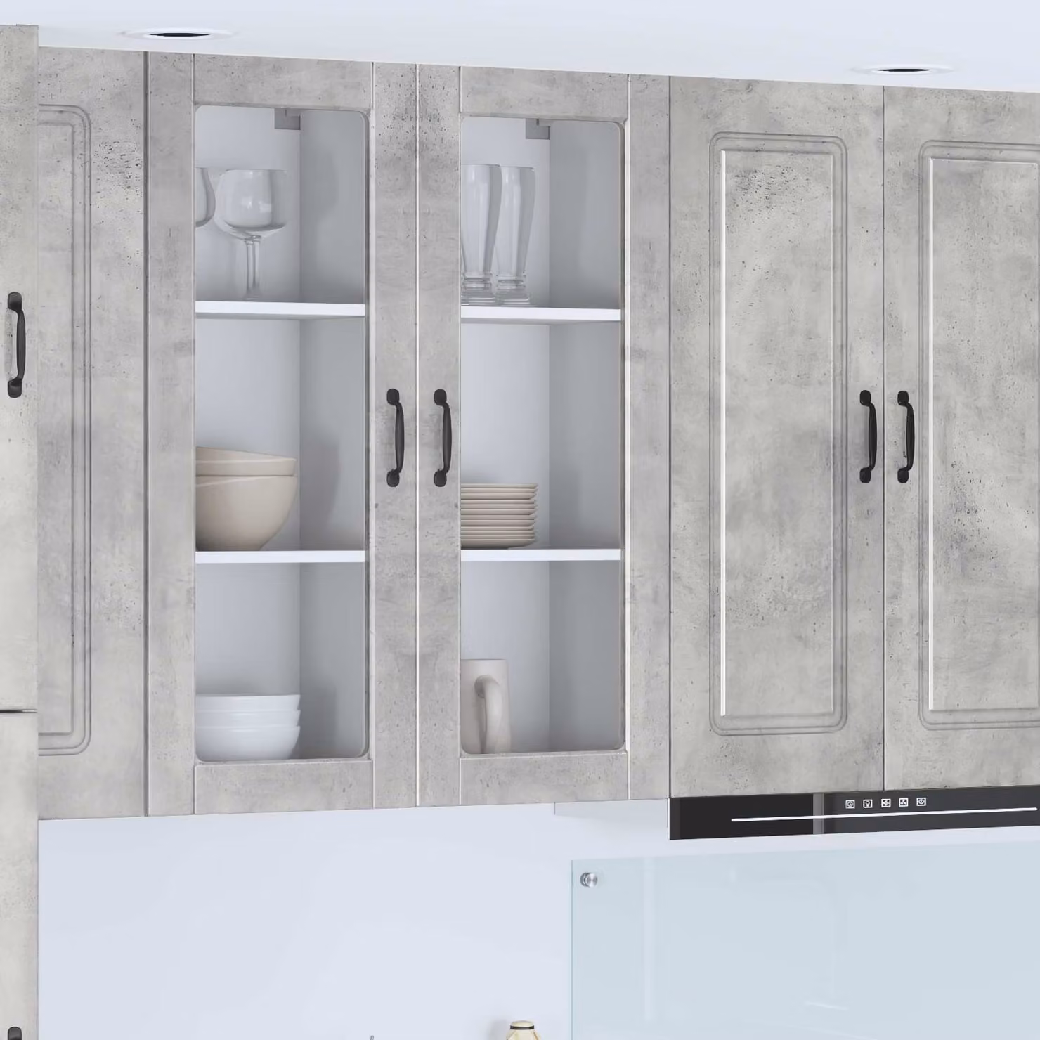 Mobile da parete vidaXL PORTO in legno e vetro, Grigio cemento, L 40 x P 31 x H 100 cm