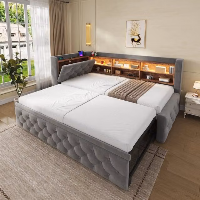 divano letto in velluto grigio scuro 90 x 190 cm