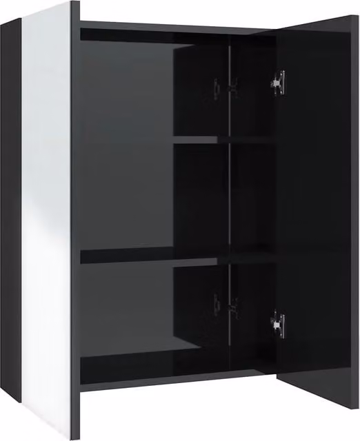 Armadietto da Bagno con Specchio DESIGN IN, Nero Lucido, L: 60 cm, P: 15 cm, H: 75 cm