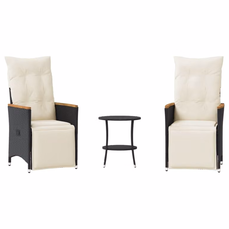 Set da Bistrò 3 pz con Cuscini Nero in Polyrattan