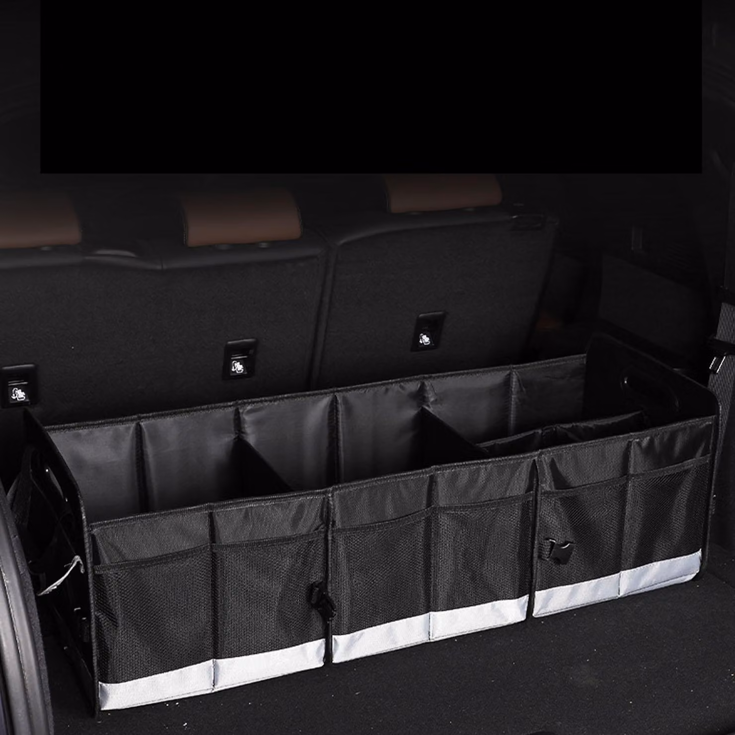 Organizer per bagagliaio, 95 l, grande capienza, tessuto Oxford 600D, scomparti multipli, pieghevole, impermeabile, box portaoggetti ampliato con maniglie