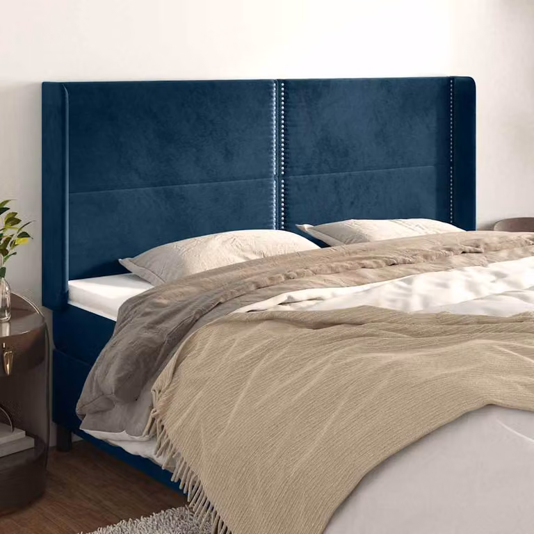 Testiera ad orecchio vidaXL in velluto blu scuro L: 203 cm, H: 118/128 cm, P: 16 cm