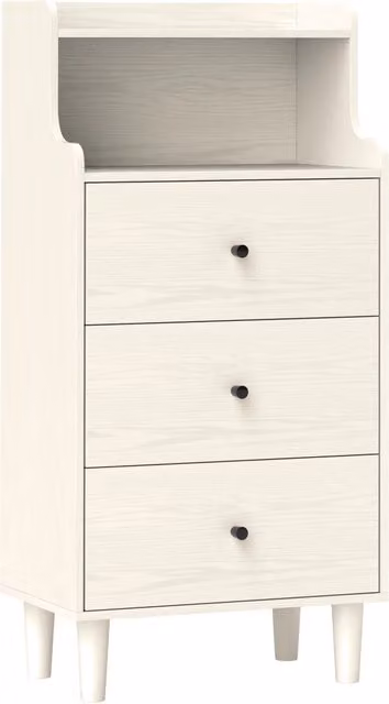 Cassettiera Xylo con 3 cassetti e 2 ripiani aperti, design moderno, bianco venato, L: 47 cm, P: 29 cm, H: 95 cm