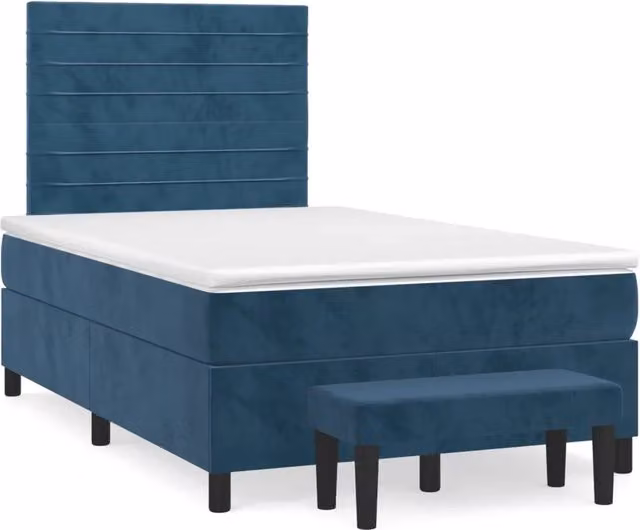 Letto con Giroletto a Molle e Materasso Ibrido vidaXL in Velluto Blu e Bianco L/P: 120 x 200 cm