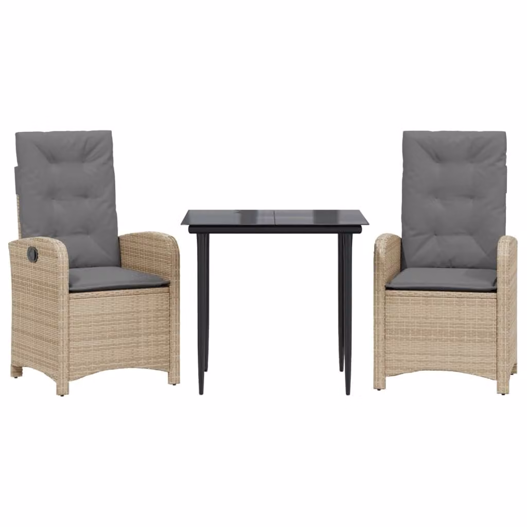 Set Pranzo da Giardino 3 pz con Cuscini Beige Misto Polyrattan