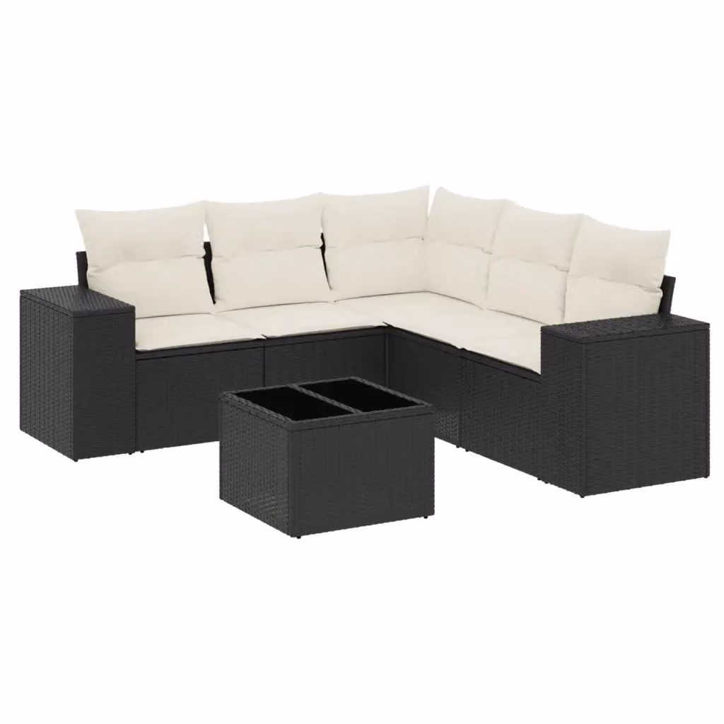vidaXL Set Divano da Giardino a L 6 pz con Cuscini e Tavolino, Polyrattan Nero e Bianco con Struttura in Acciaio Verniciato a Polvere – 2