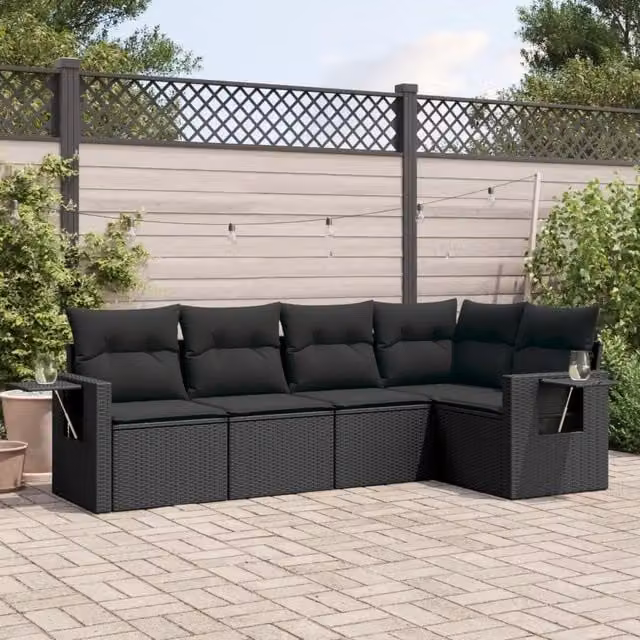Set Divani da Giardino 5 pz con Cuscini in Polyrattan Nero 3252462