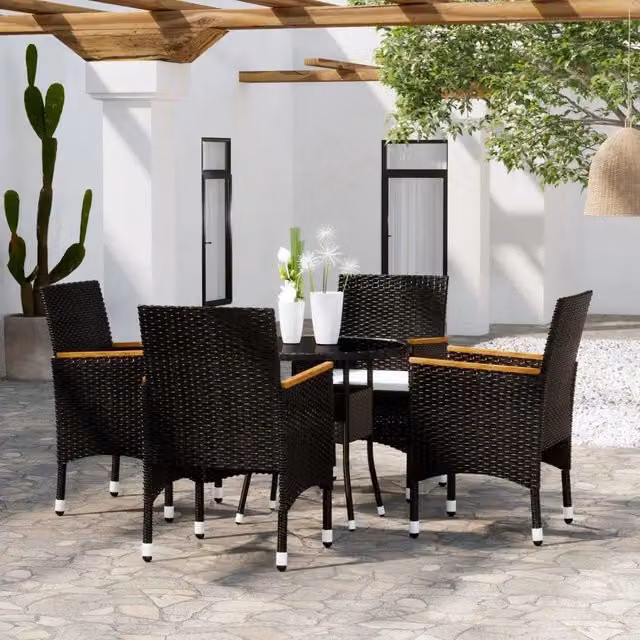 Set da Pranzo per Giardino 5 pz in Polyrattan Nero 3058494