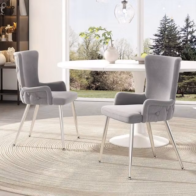 Set di 2 sedie da pranzo Minimal in velluto grigio con gambe in metallo argento e design moderno imbottito – 1