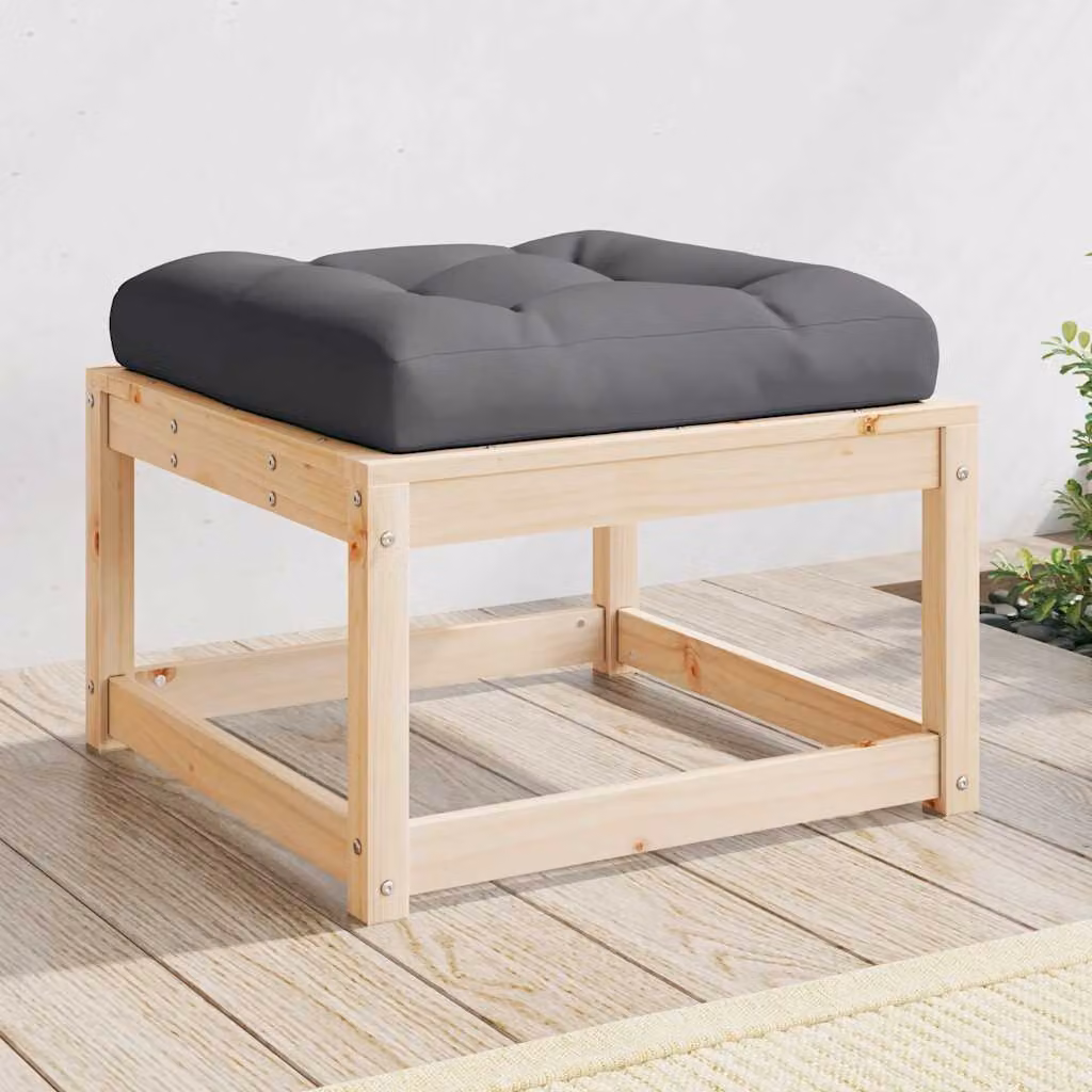 vidaXL Poggiapiedi da Giardino in Legno di Pino con Cuscini, Marrone e Antracite, L: 63,5 cm, P: 38,0 cm, H: 38,0 cm