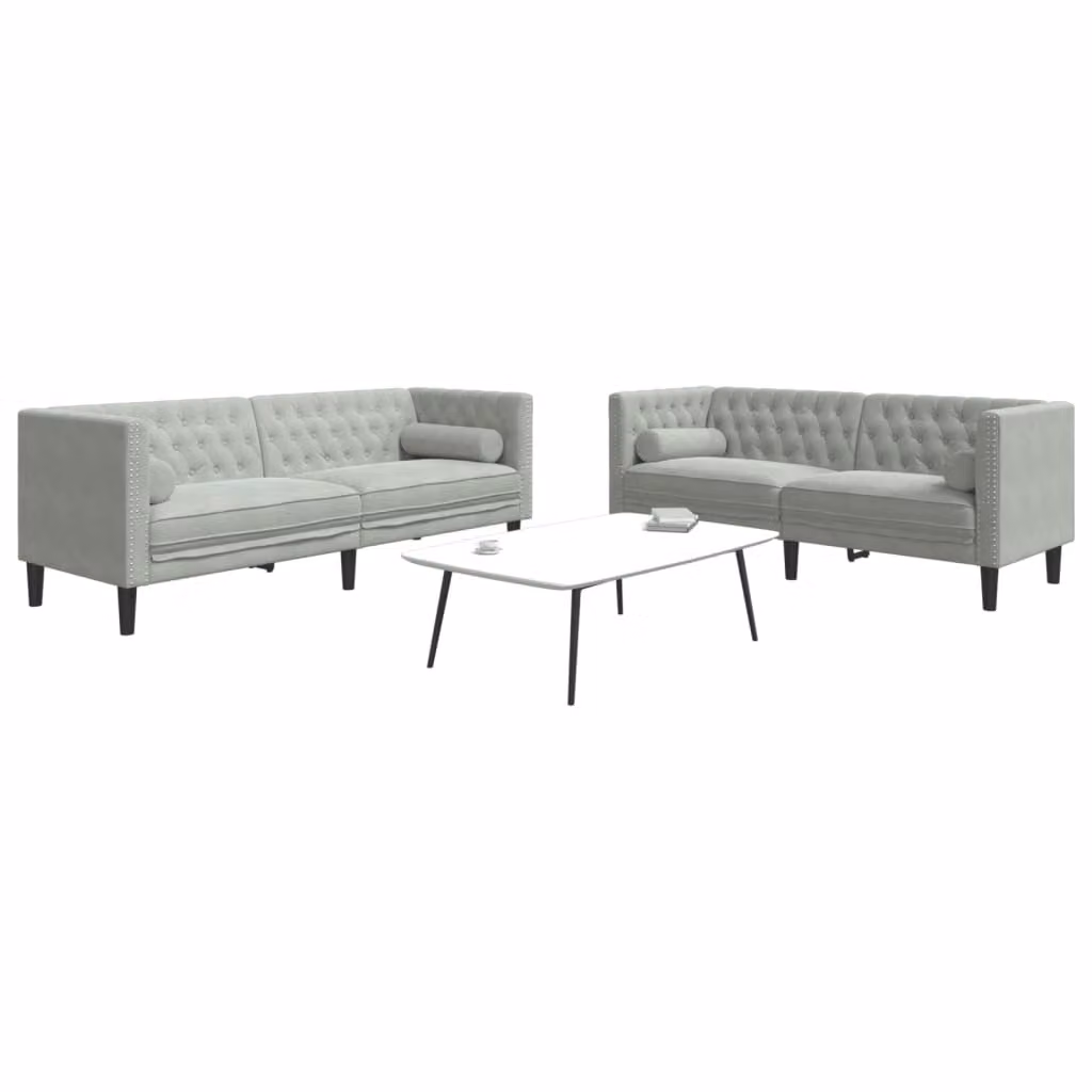 Maison Exclusive - Set divano Chesterfield a 2 posti con cuscini per il collo, in velluto grigio chiaro